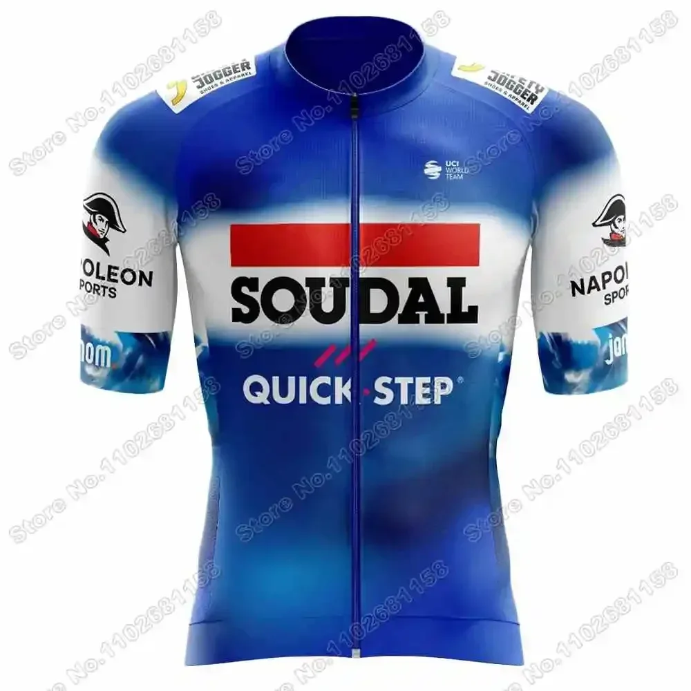 Maillot Cycliste Quick Step – Manches Courtes, XXL, Bleu, Plein Zip, Poches, été